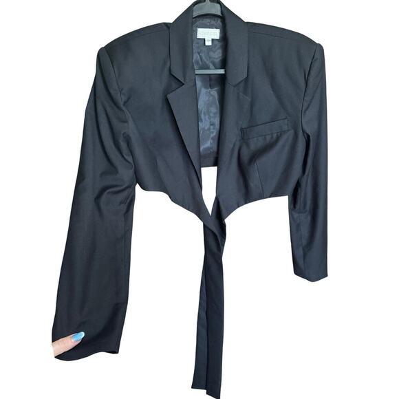 Ronny Kobo Zuna Jacket Cropped Blazer Wrap Tie Long Sleeve Black Size Small - Picture 4 of 13